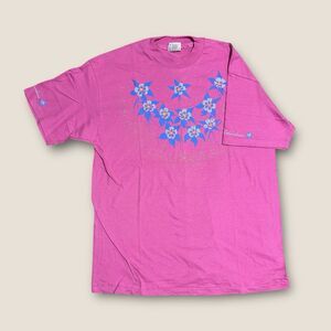 Vintage Columbine Flower Graphic T-Shirt – Hanes Beefy-T USA – Pink – L – 21x29